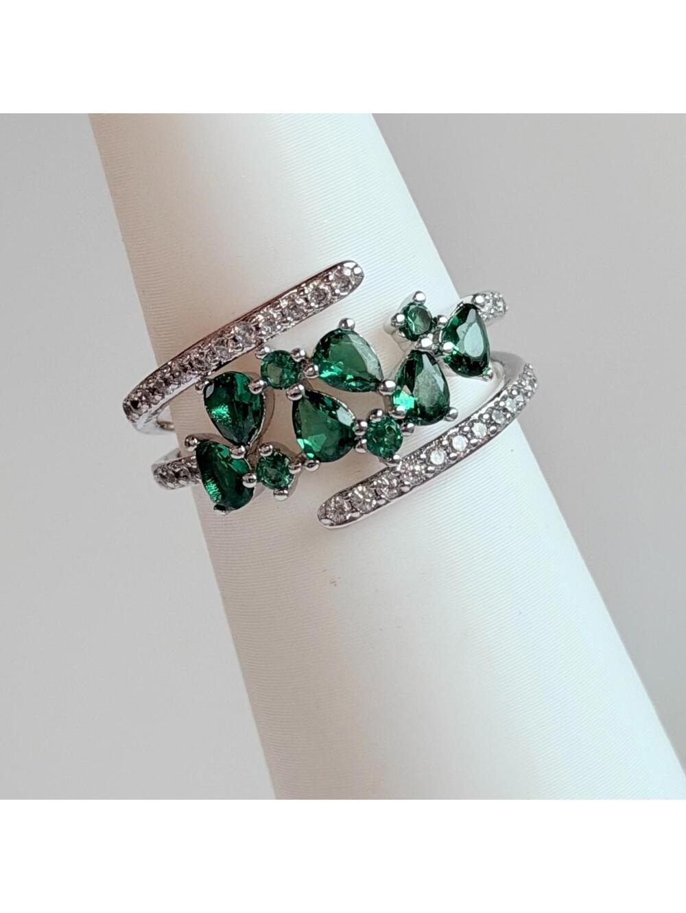Bomb Party Ring Sz 7 "Hoping For It All" Lab Created Emerald on Rhodium RETRO